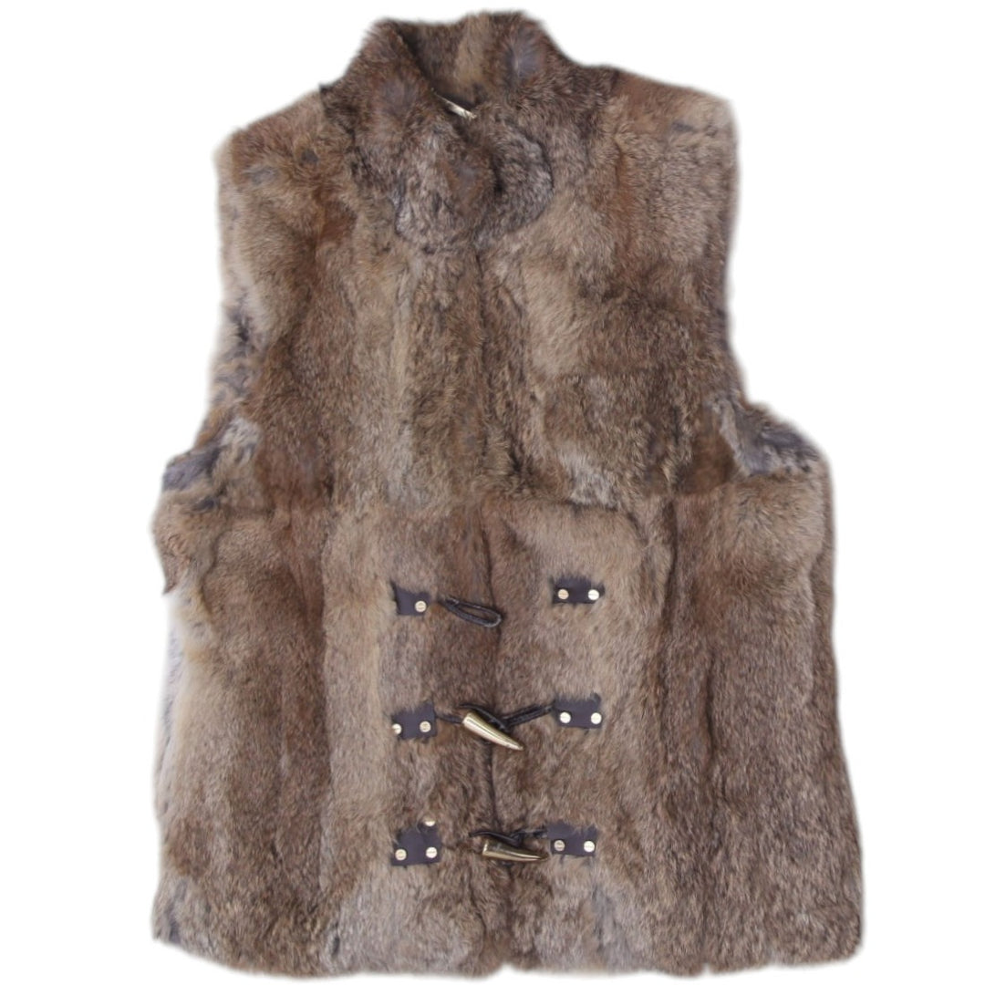 Michael Kors Luxury Real Rabbit Fur Vest L Brown Pieced Natural Toggle Closure