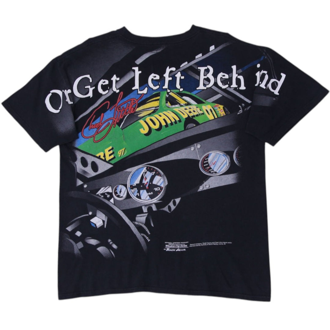 Vintage 1990s John Deere "Attack the Track" All Over Print NASCAR T-Shirt XL | Migration_T-Shirts - Side View | Fashion Rerun