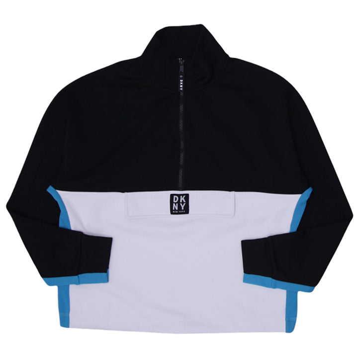 Mens DKNY Sport Pullover Sweatshirt Womens 1/4 Zip Black White Blue Colorblock