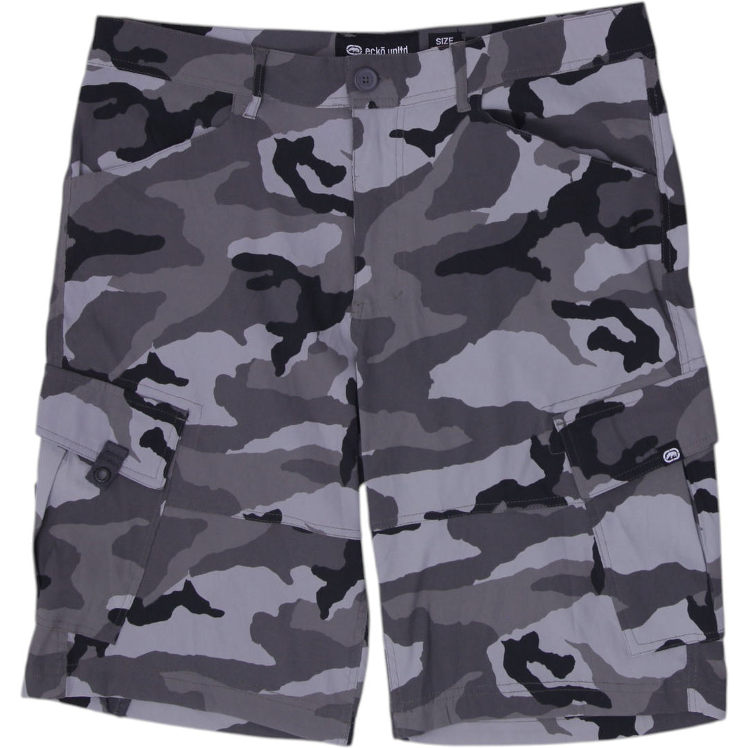 Y2K Mens Ecko Unltd Cargo Shorts Gray Camouflage Cotton Blend Size 36