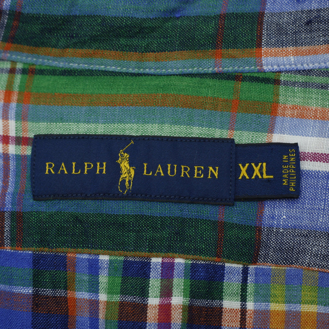 Mens Ralph Lauren Plaid 100% Linen Long Sleeve Shirt Size XXL