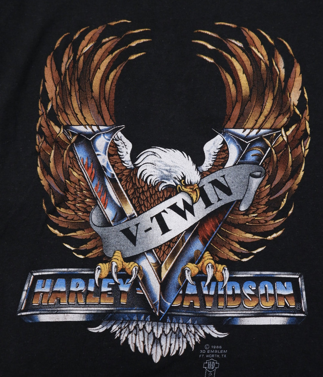Vintage 1986 Harley Davidson 3D Emblem V Twin Tee Shirt Biker USA Single Stitch