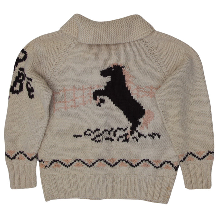 Vintage Cream Hand Knit Horse Cowichan Ladies Sweater