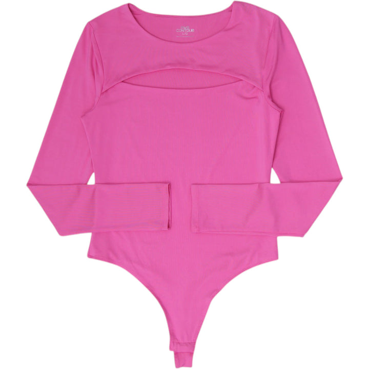 Y2K Ladies SWS Contour Magenta Pink Cutout Long Sleeve Bodysuit Size L
