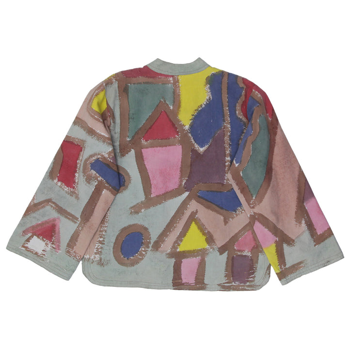 Vintage Ladies Asymmetric Toggle Closure Artistic Print Jacket