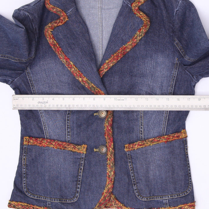 Vintage 90s Ladies Betty Barclay Paisley Boho Tapestry Trim Denim Blazer Jacket