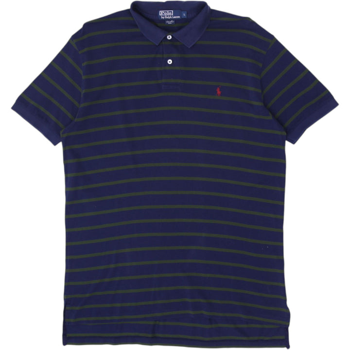 Vintage Mens Ralph Lauren Polo Navy Green Striped Cotton T-Shirt