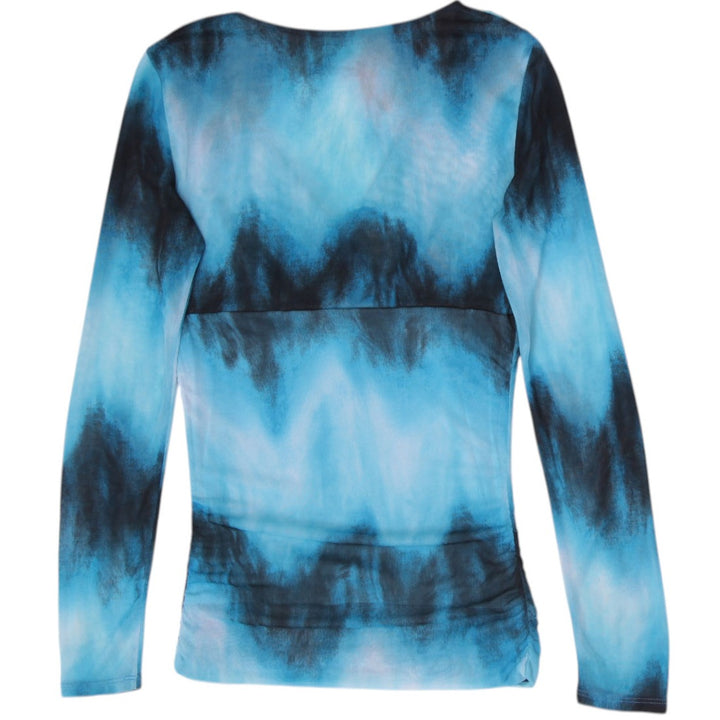 Y2K Ladies INC International Concepts Blue Tie-Dye Mesh Long Sleeve Top