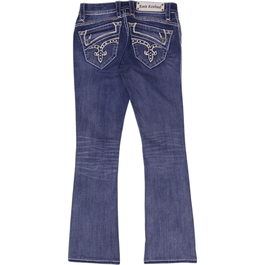 Ladies Rock Revival Johanna  Denim Embroidered Bootcut Jeans Washed Size 26 | Migration_Jeans - Side View | Fashion Rerun