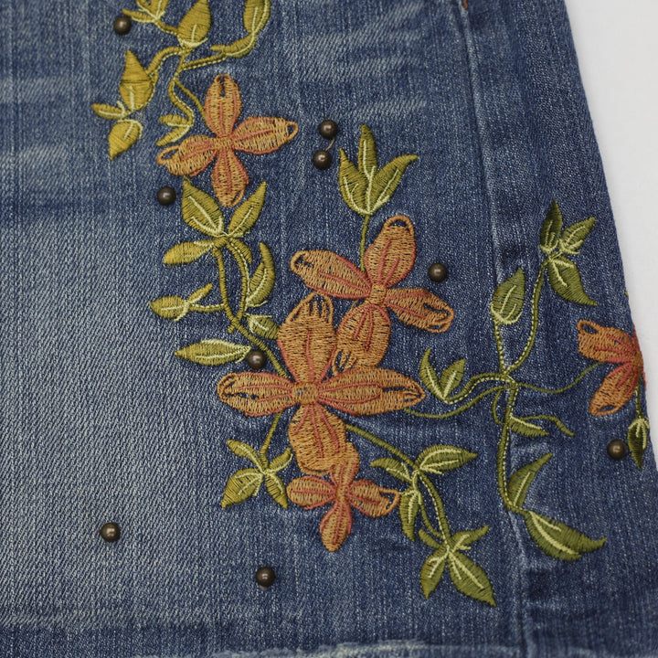 Y2K Ladies Candie's Embroidered Floral Denim Mini Skirt Size 3