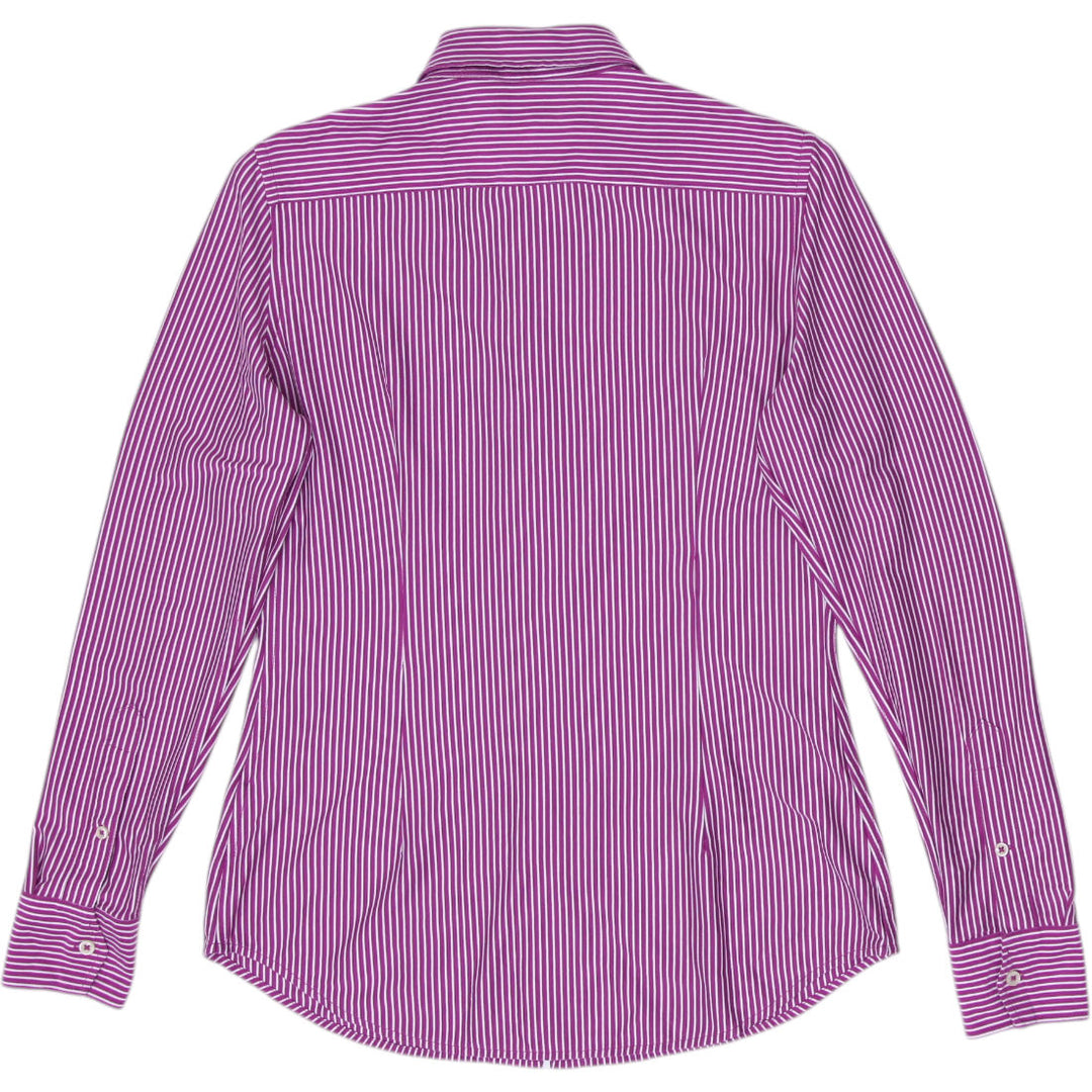 Ladies Ralph Lauren Knit Dress Shirt Purple Striped Cotton Size M