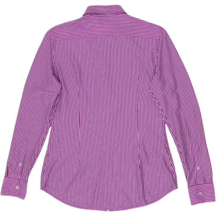 Ladies Ralph Lauren Knit Dress Shirt Purple Striped Cotton Size M