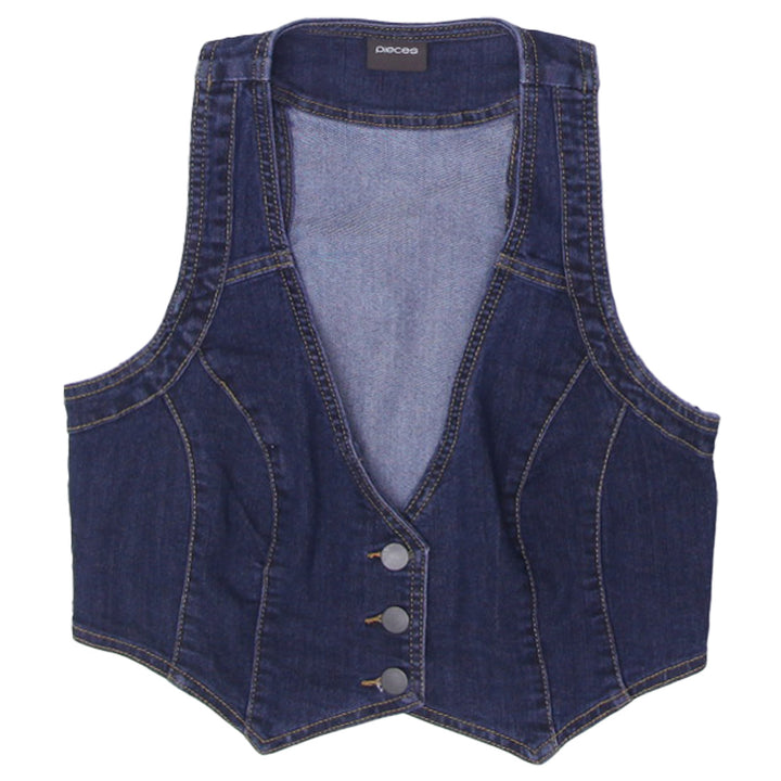 Ladies Pieces Denim Waiscoat Vest
