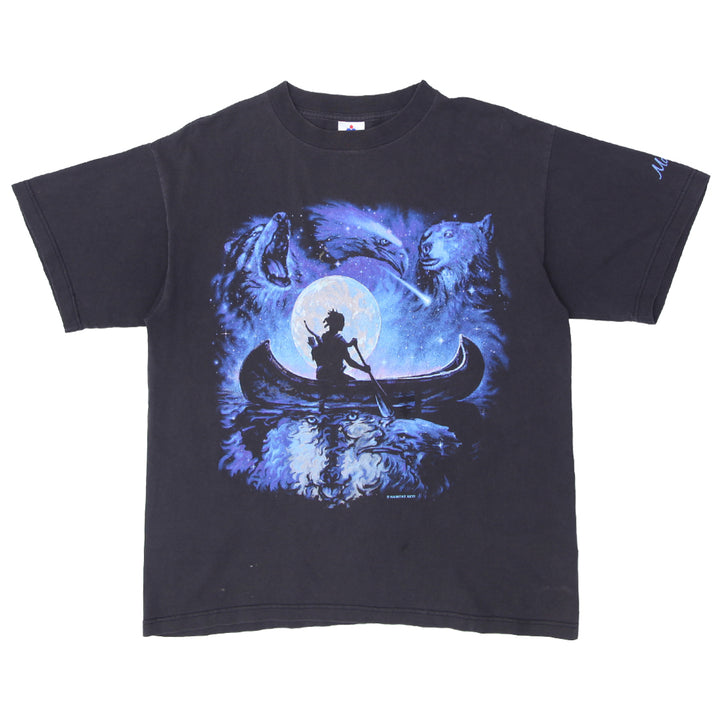 Vintage Habitat Canoe Wolf Eagle T-Shirt Made in USA H.L Miller L