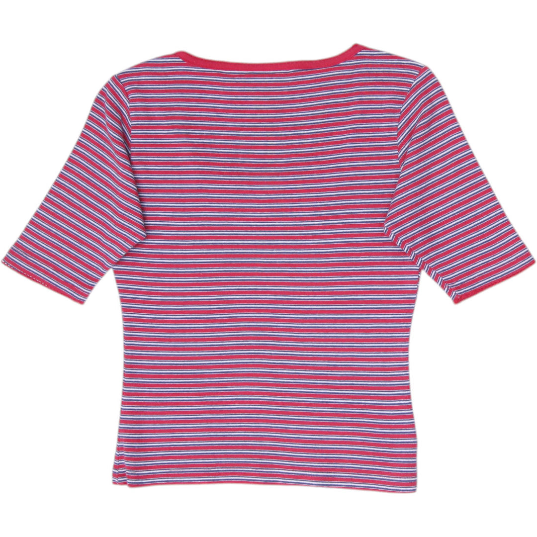Y2K Ladies Canyon River Blues Striped Square Neck Tee Size M