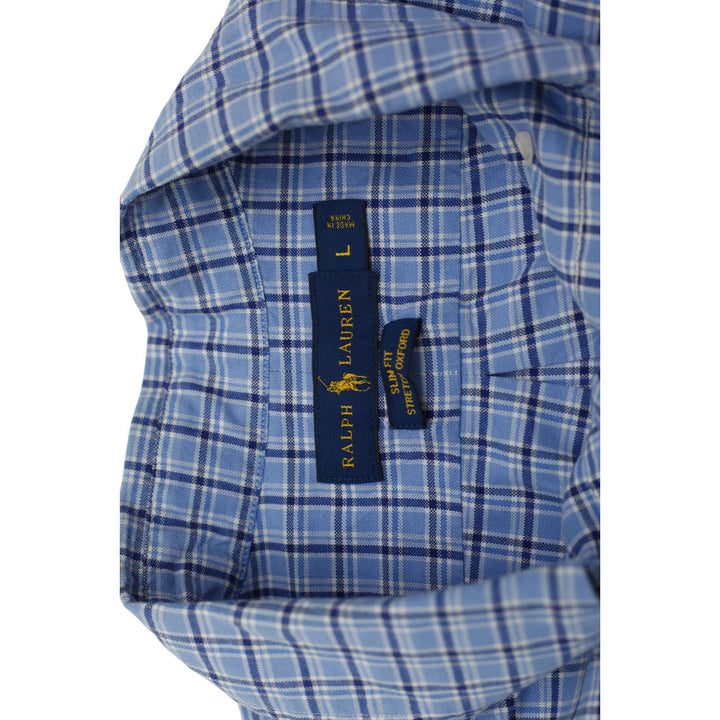 Mens Ralph Lauren Slim Fit Oxford Shirt Blue Gingham Size L