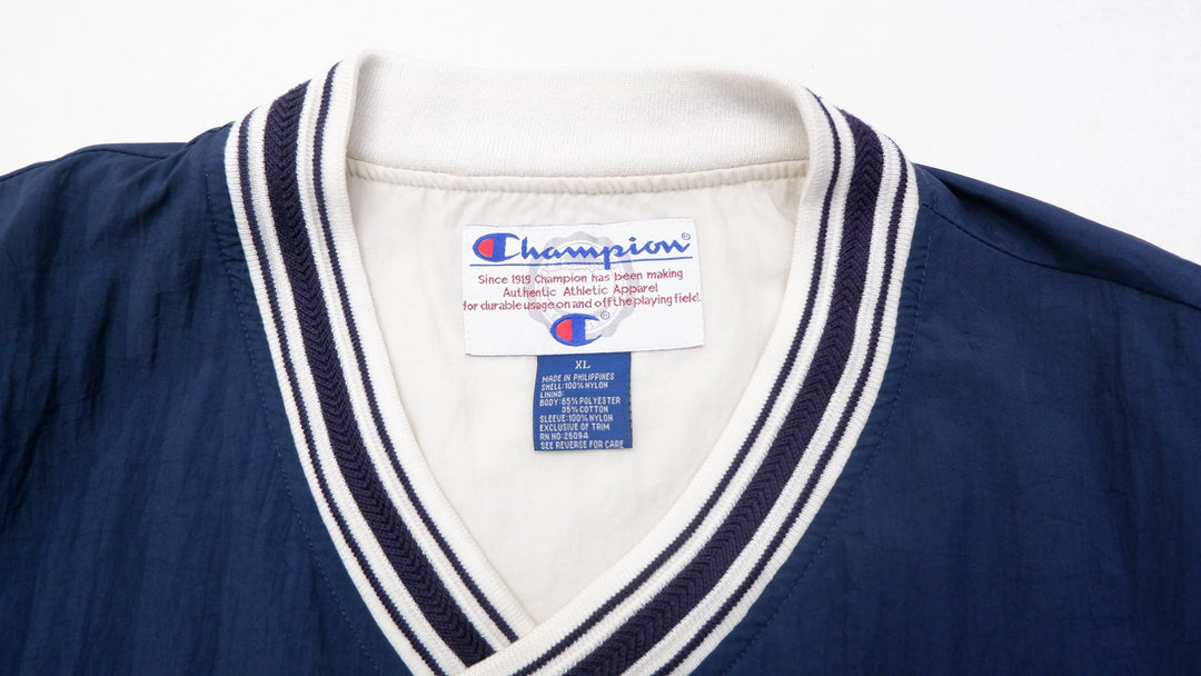 Vintage Mens Champion Blaine Navy Jacket Athletic Striped V-Neck