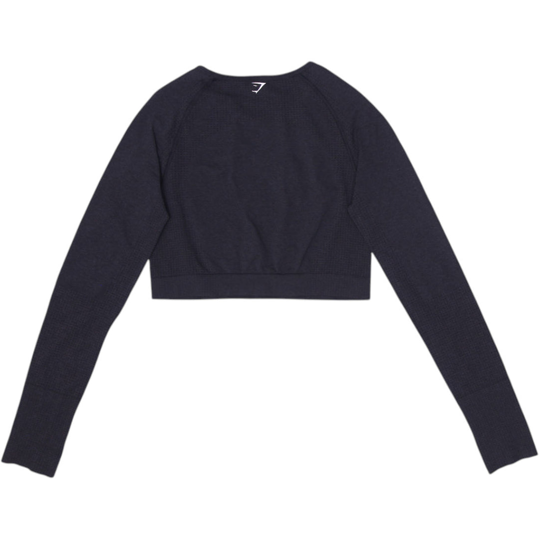 Ladies Gymshark Crop Sweater Black Long Sleeve Athletic Wear Size XL