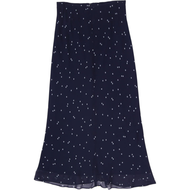 Y2K Ladies Ann Taylor 100% Silk Navy Blue Pin Dot Chiffon Midi Skirt Size 8