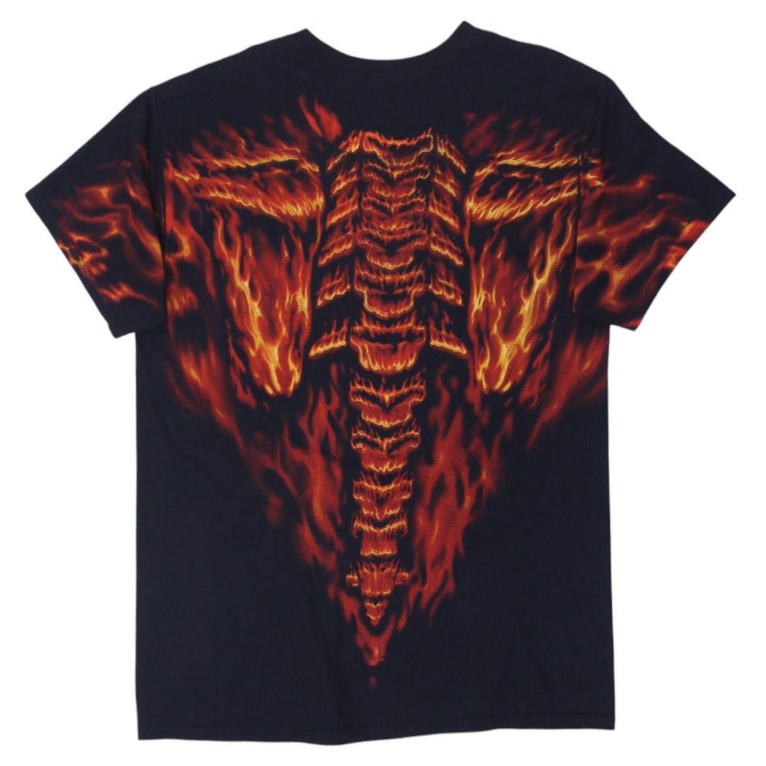 Mens Liquid Blue T-Shirt Black Flaming Skull Graphic Short Sleeve