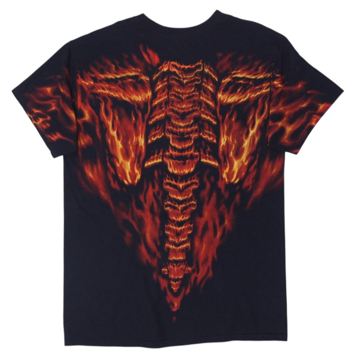 Mens Liquid Blue T-Shirt Black Flaming Skull Graphic Short Sleeve