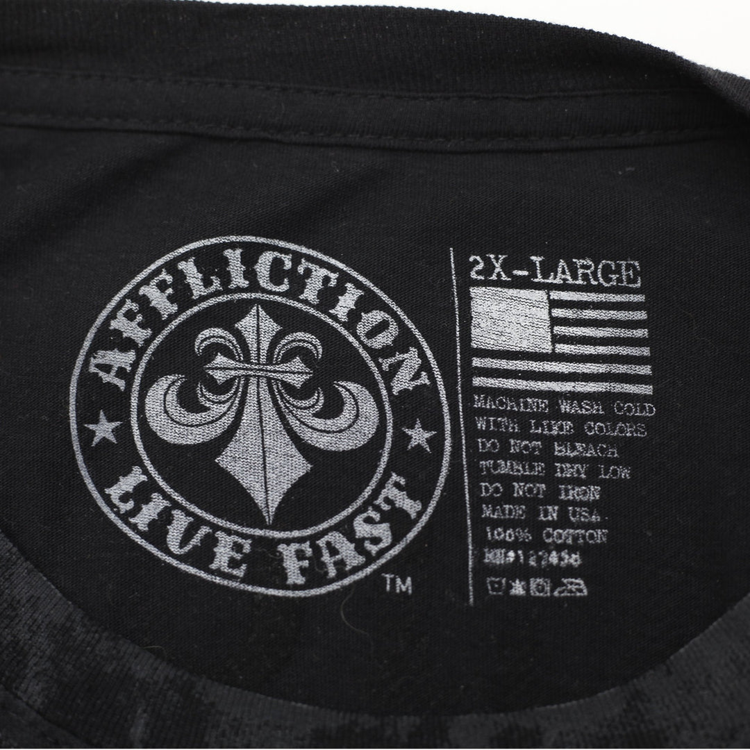 Y2K Mens Affliction Live Fast Lava Wash Cross Wings Skull T-Shirt Size 2XL