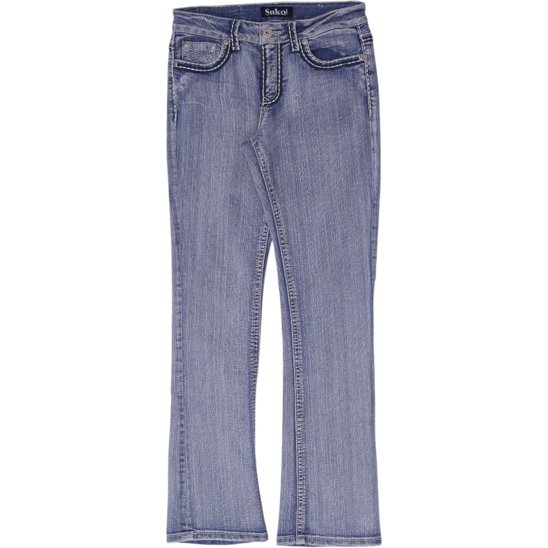 Y2K Womens Suko Jeans Blue Flare Denim Contrast Stitching Size 8