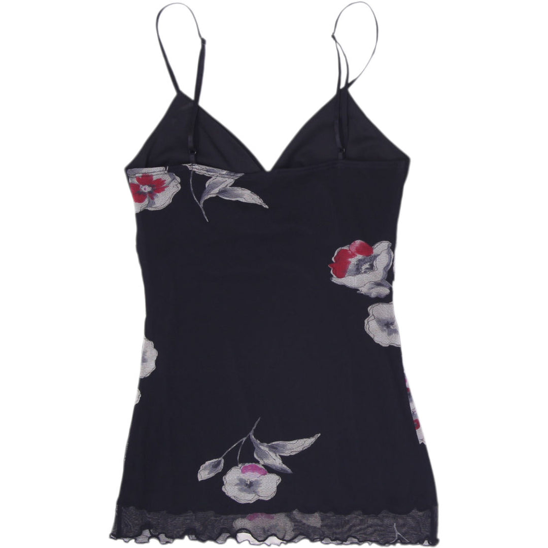 Y2K Ladies Le Château Y2K Floral Mesh Cami Top Black Lace Hem Size XS