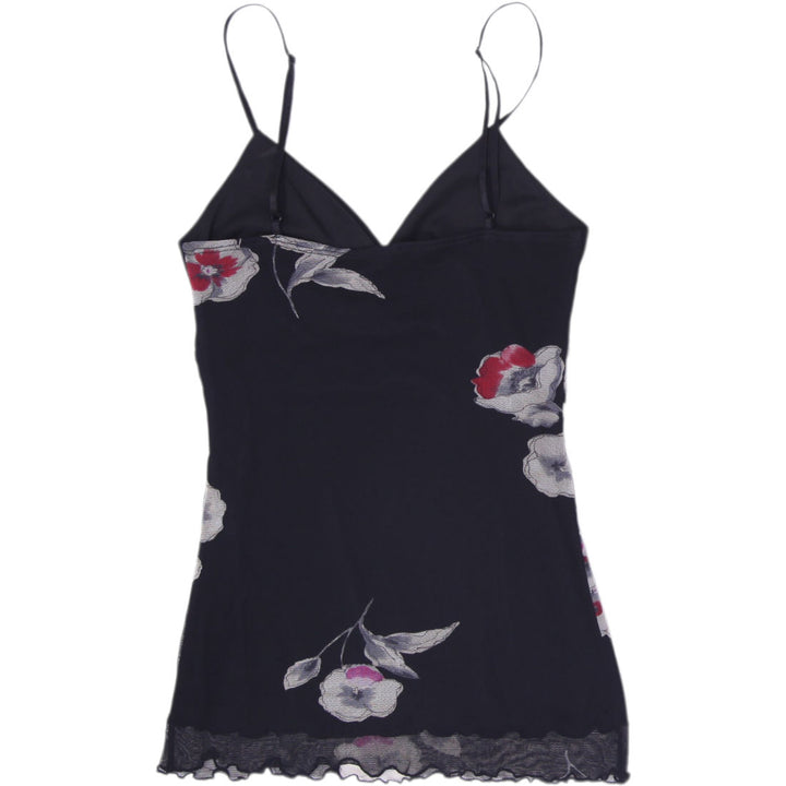 Y2K Ladies Le Château Y2K Floral Mesh Cami Top Black Lace Hem Size XS