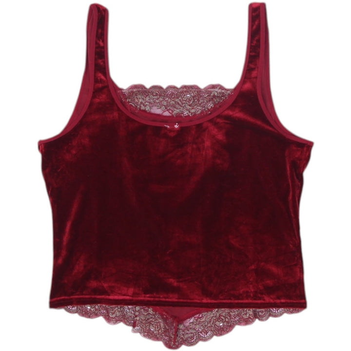 Y2K Ladies Velvet Lace Accent Corset Top Size XL | Migration_Y2K Tops - Side View | Fashion Rerun