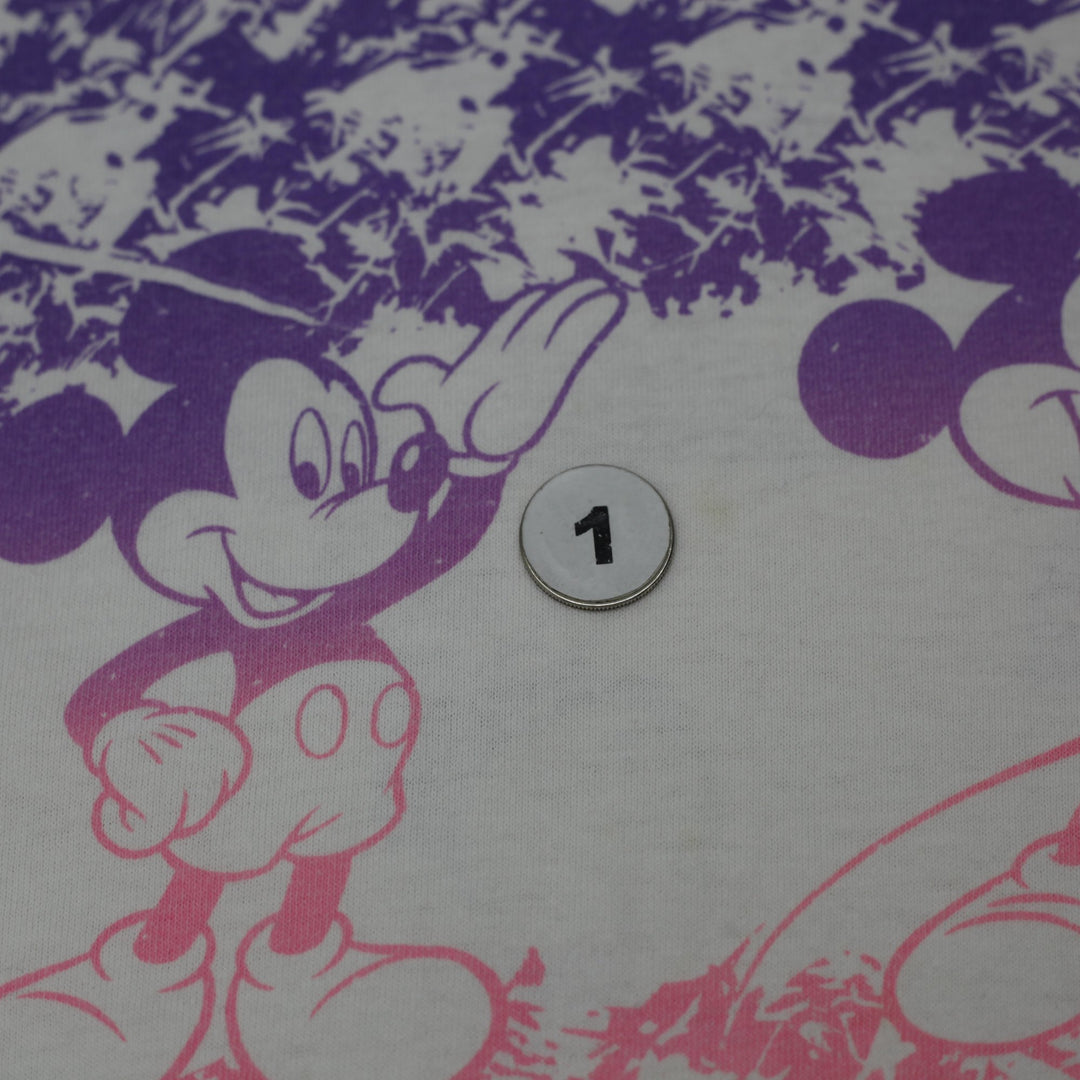Vintage 90s Disney Mickey Mouse All Over Print T-Shirt Neon Gradient Made in Canada OS Single Stitch