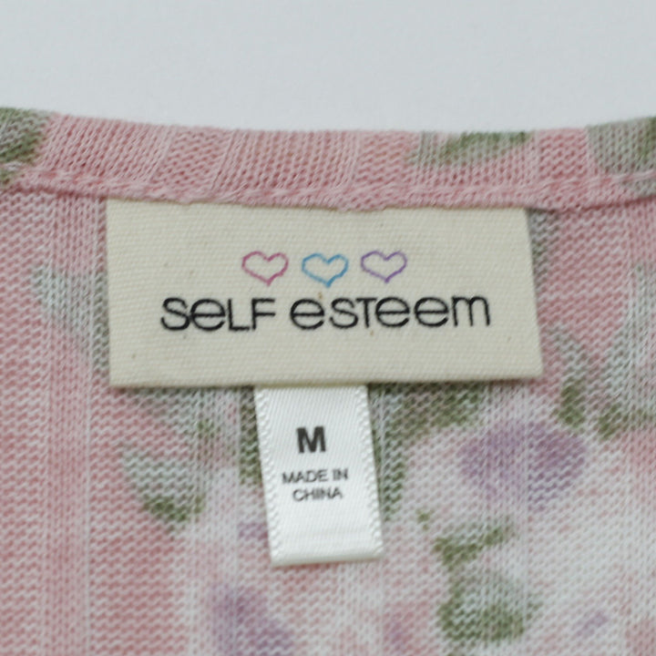 Y2K Ladies Self Esteem Pink Ribbed Floral Tank Top Coquette Balletcore