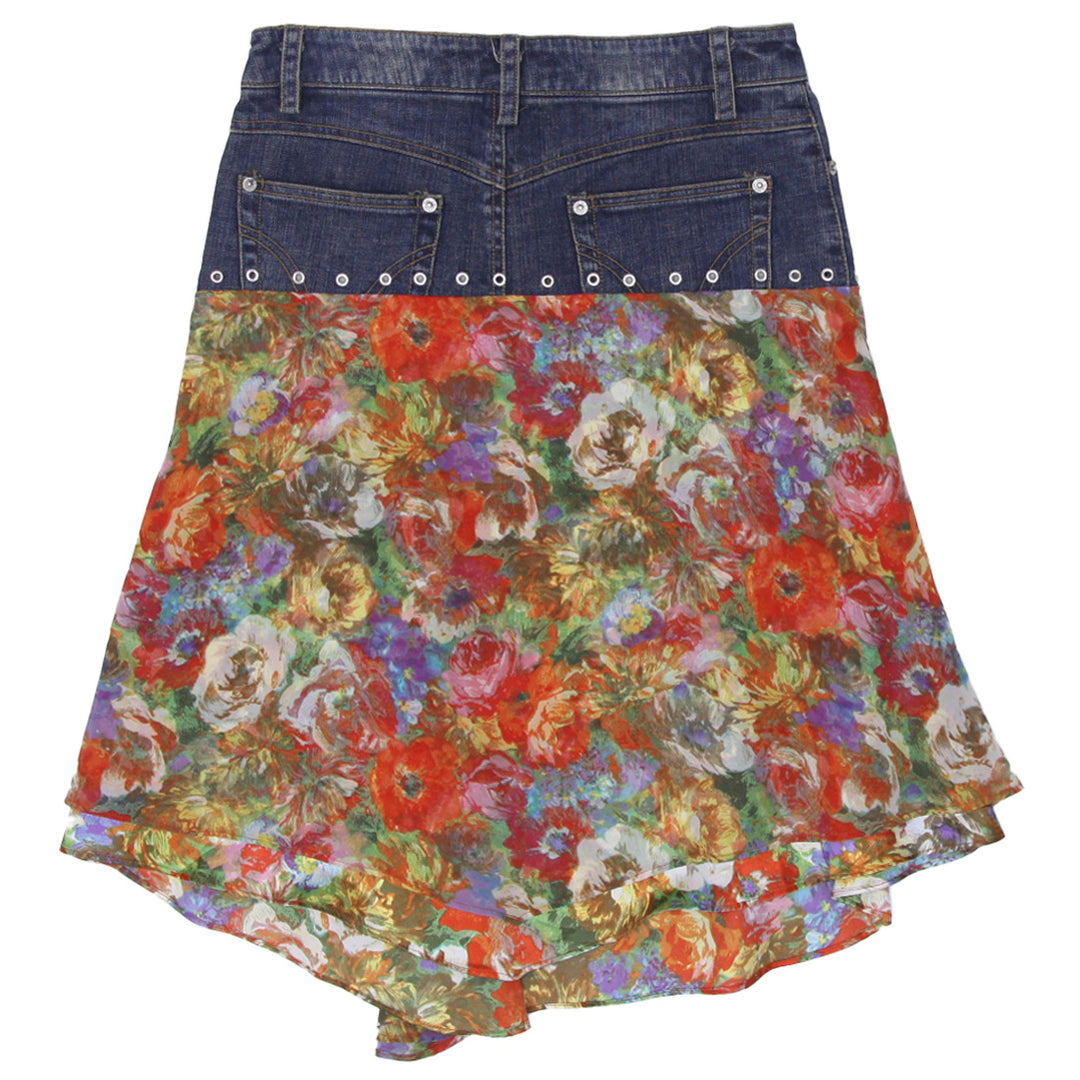 Y2K Ladies Denim & Floral Fabric Chromosome In X Jeans Skirt