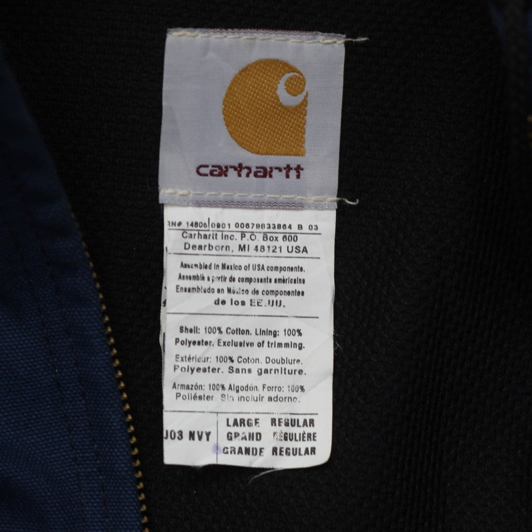Vintage Mens Carhartt Duck Canvas J03 NVY Zip Up Hooded Jacket