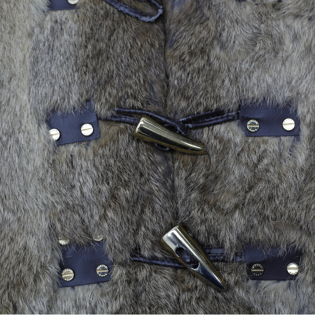 Michael Kors Luxury Real Rabbit Fur Vest L Brown Pieced Natural Toggle Closure