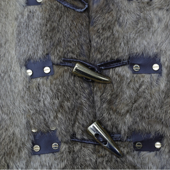 Michael Kors Luxury Real Rabbit Fur Vest L Brown Pieced Natural Toggle Closure