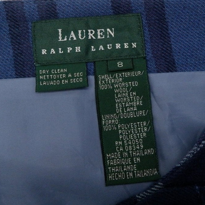 Vintage Womens Ralph Lauren Skirt Navy Plaid Wool Midi Fringe