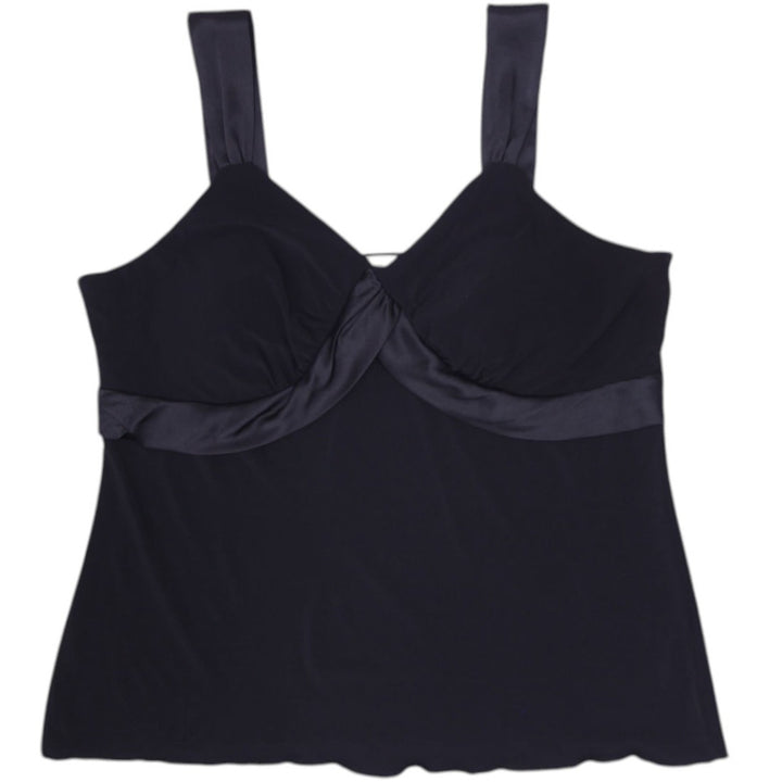 Y2K Ladies Laura Canada Black V-Neck Cami Tank Top Satin Trim Empire Waist Large