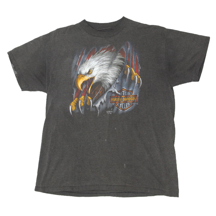 1990 Vintage 3D Emblem Harley Davidson Lafayette 76 T-Shirt Single Stitch L