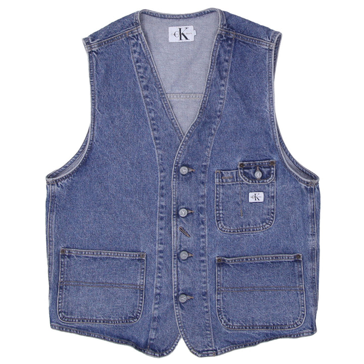 Vintage Calvin Klein Jeans Denim Button CK Vest Women’s Leather Patch