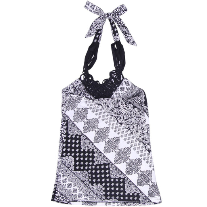 Y2K Ladies Le Chateau Halter Top Black White Paisley Pattern Size XXS