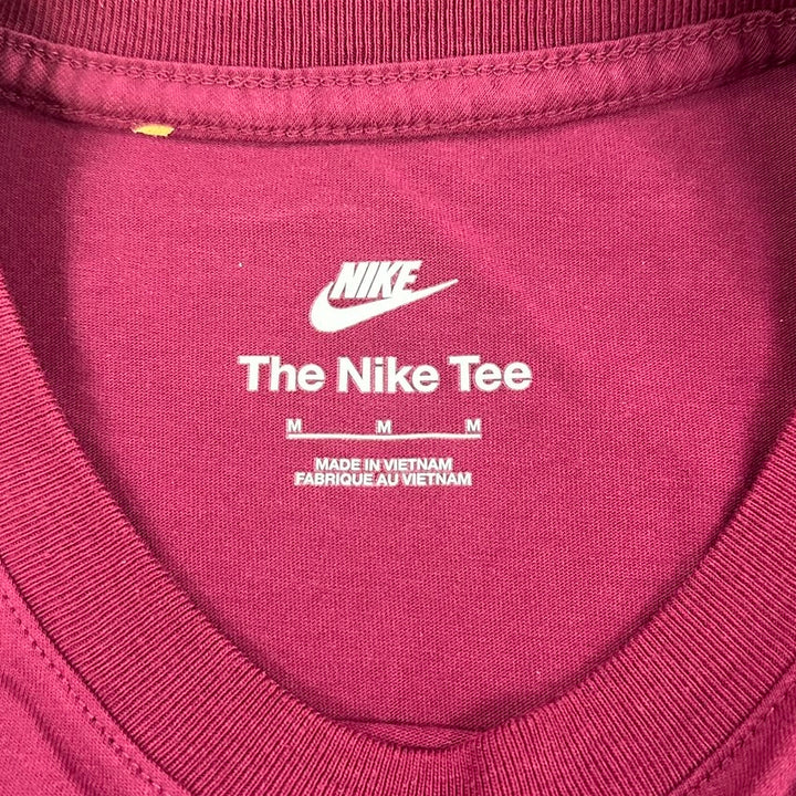 Mens Nike The Nike Tee All Over Print Multi Logo T-Shirt Maroon Burgundy Size M