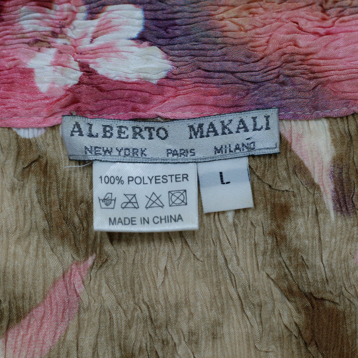 Y2K Ladies Alberto Makali Crinkle Floral Button Up Pink Tropical Top  Size L