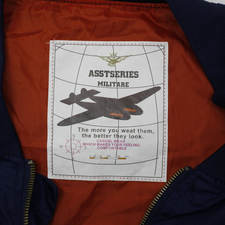 Mens Asstseries Bomber Military Jacket Coat Blue With Patches Nasa Space Flying