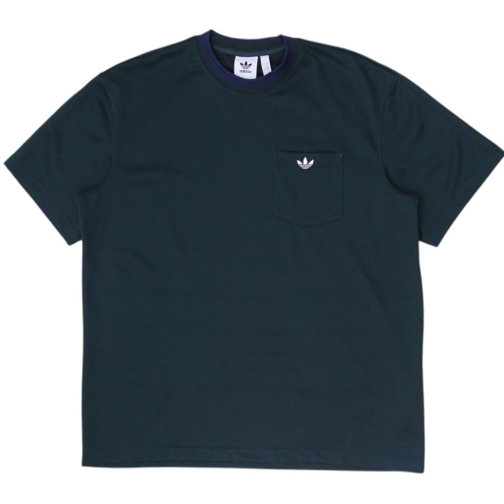 Mens Adidas Logo Pocket T-Shirt Green Striped Crew Neck Size L