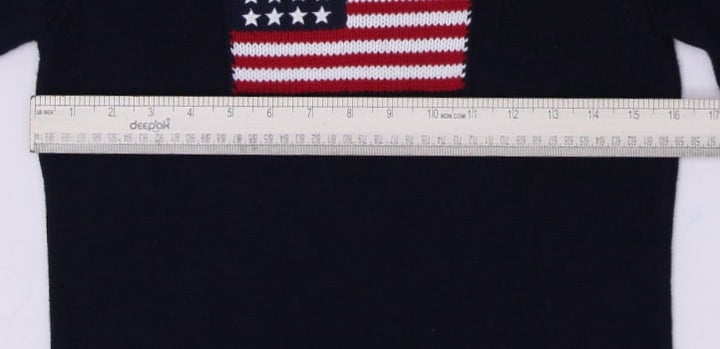 Vintage Mens Polo Jeans Co Ralph Lauren Sweater Navy Embroidered Flag Knitwear S