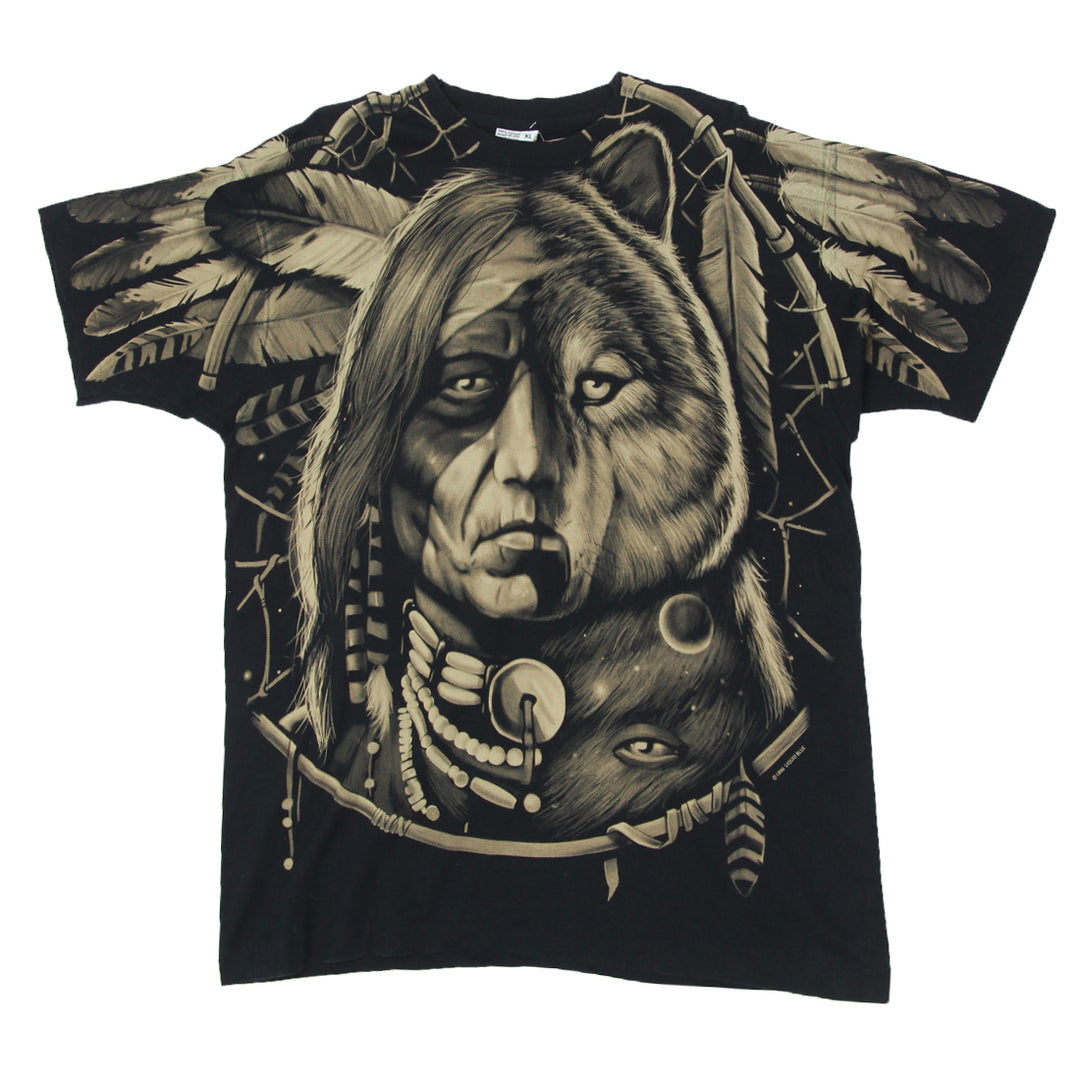 1996 Vintage Native American Dreamcatcher AOP T-Shirt S.Stitch Made in USA Liquid Blue XL
