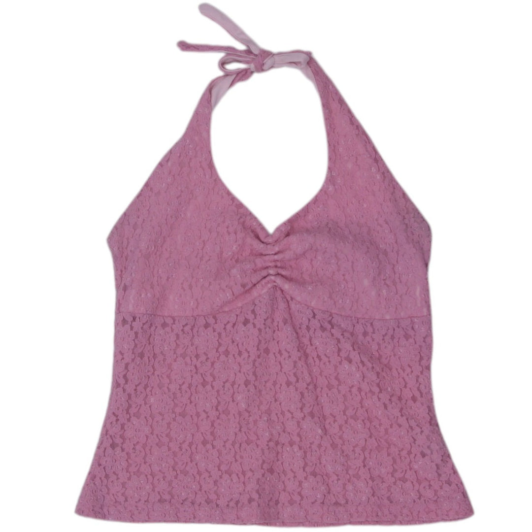 Y2K Ladies Le Chateau Halter Pink Lace Top | Migration_Tops | Fashion Rerun