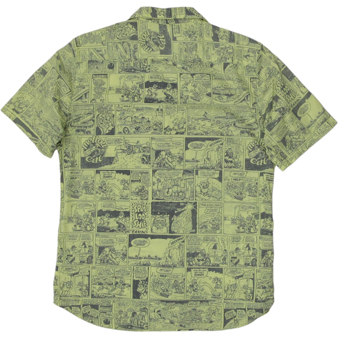 Mens Vans Mellow Cat Graphic Shirt Green Comic Print Short Sleeve