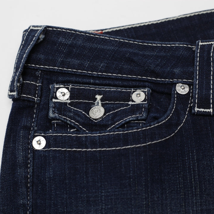 Y2K Ladies True Religion Brand Jeans Dark Wash Denim Contrast Stitching Size 32